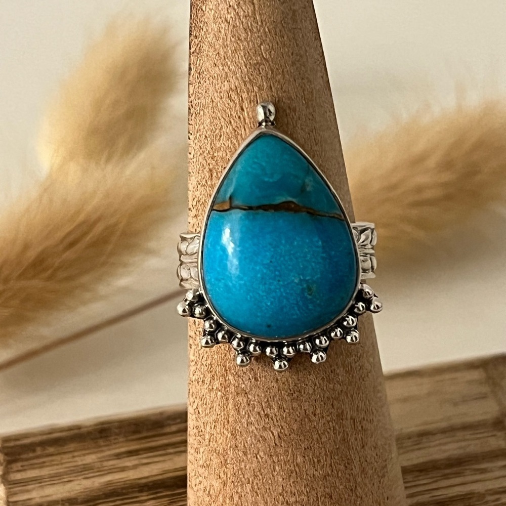 New 925 Solid Sterling Silver Turquoise and Pyrite Gemstone Ring Size 6.5